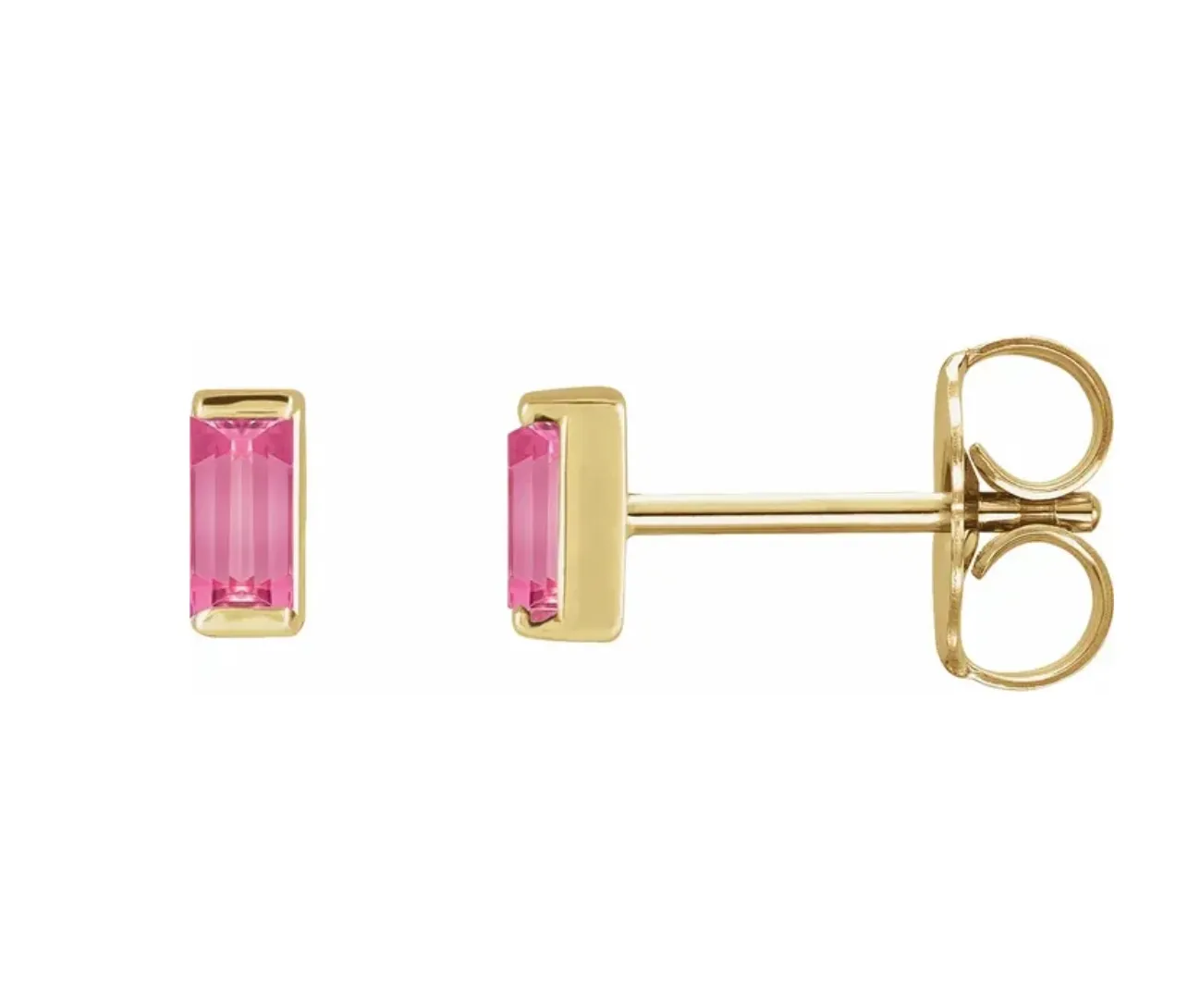14K Gold Baguette Stud Earrings