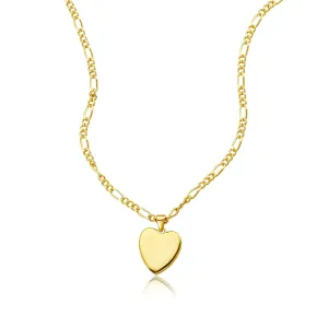 14k Gold Plated Figaro Chain Heart Necklace