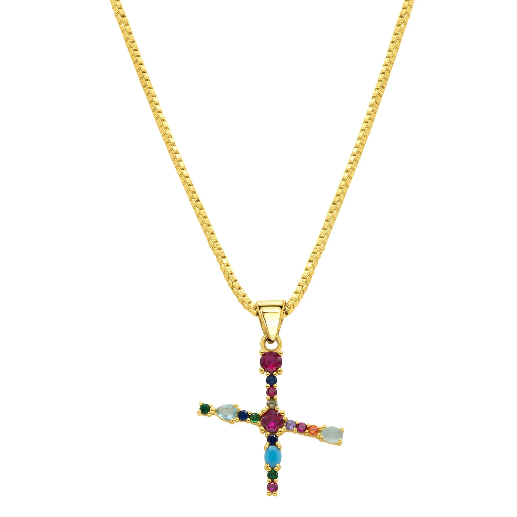 14K Gold Plated Multi Color Stone Initial Necklace