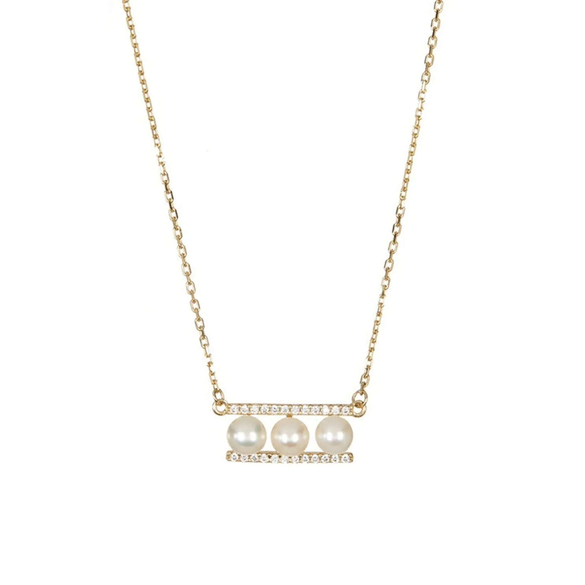14k Gold Plated Pearl Bar Pendant Necklace