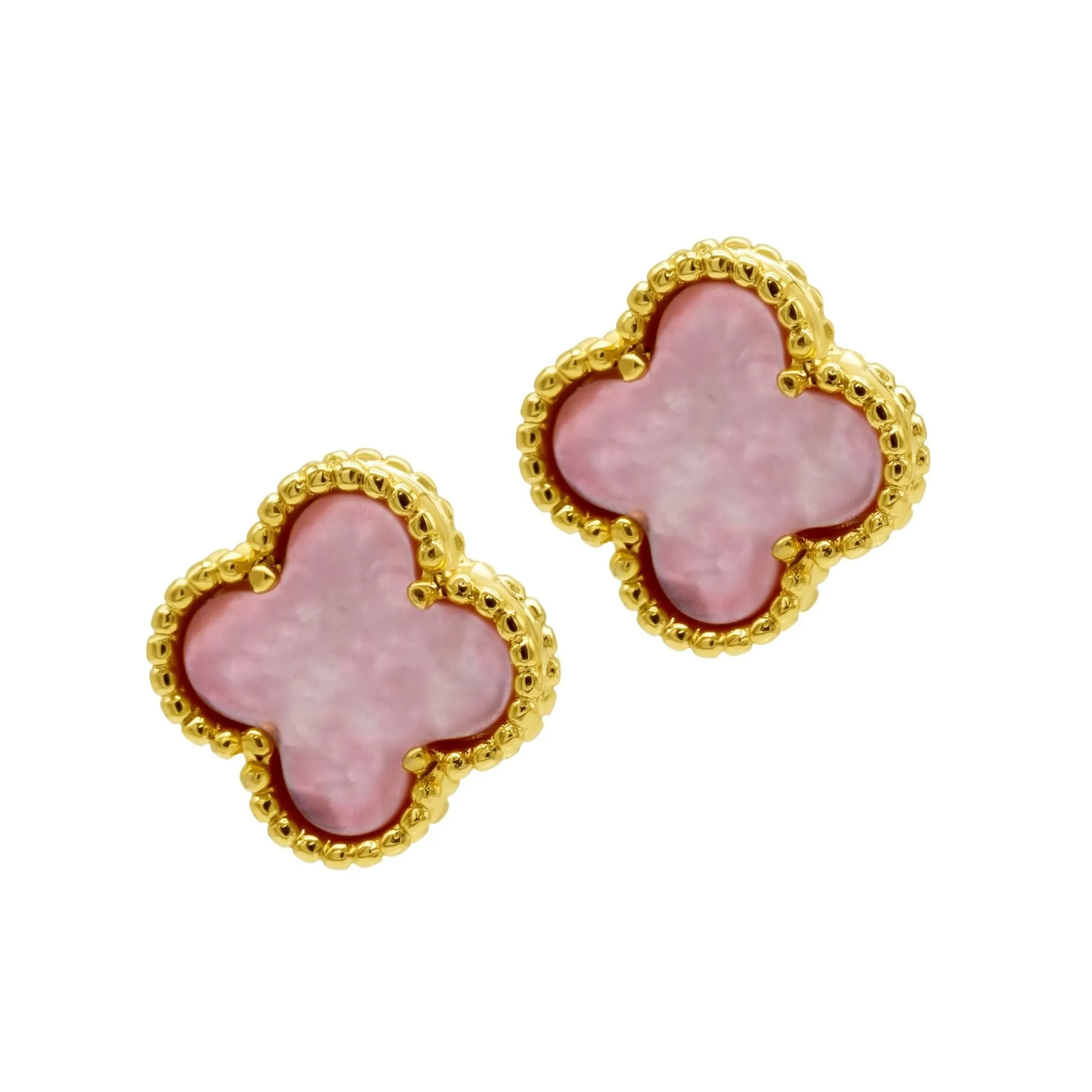14k Gold Plated Pink Mother of Pearl Flower Stud Earrings