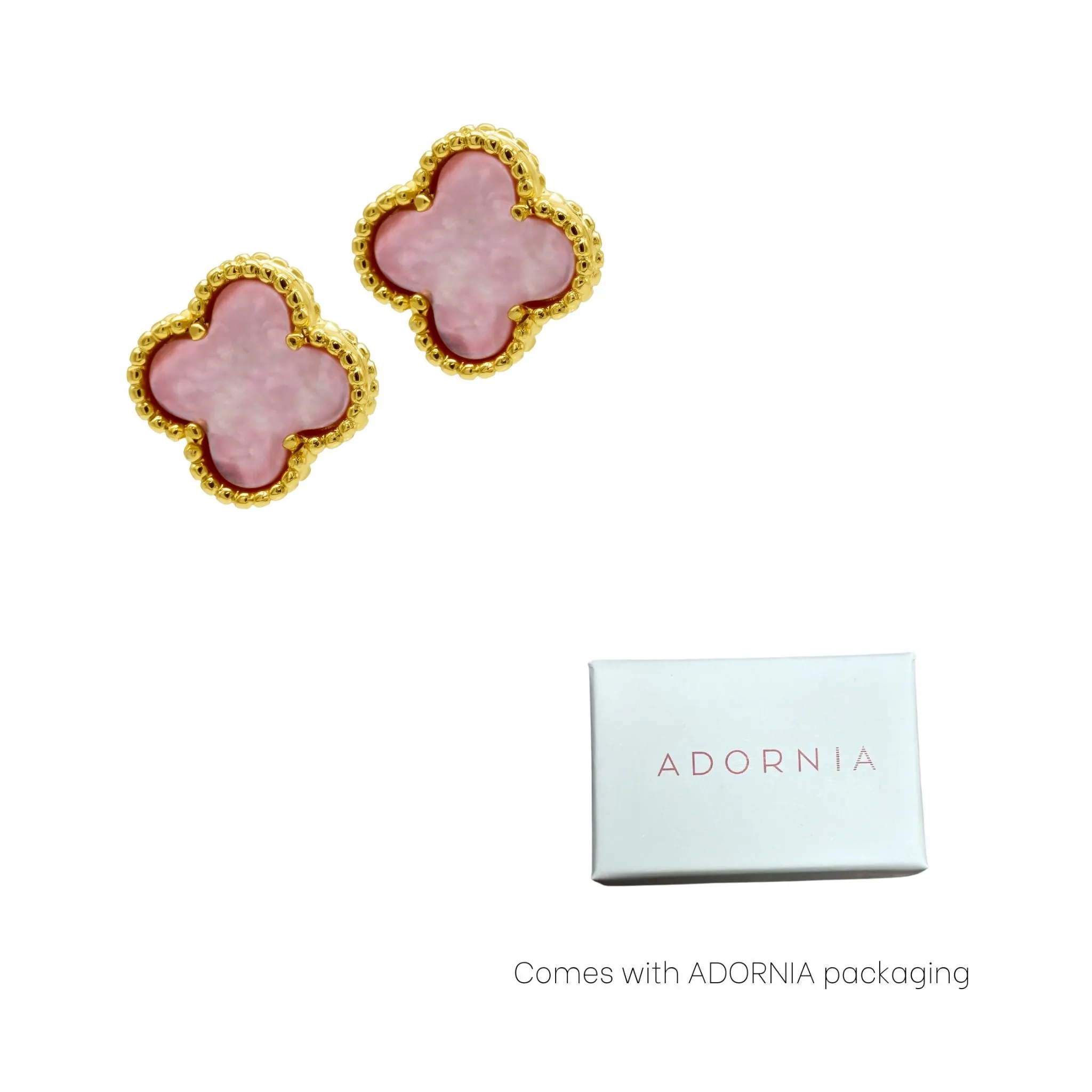 14k Gold Plated Pink Mother of Pearl Flower Stud Earrings