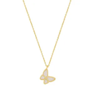 14K Gold Plated White Butterfly Necklace