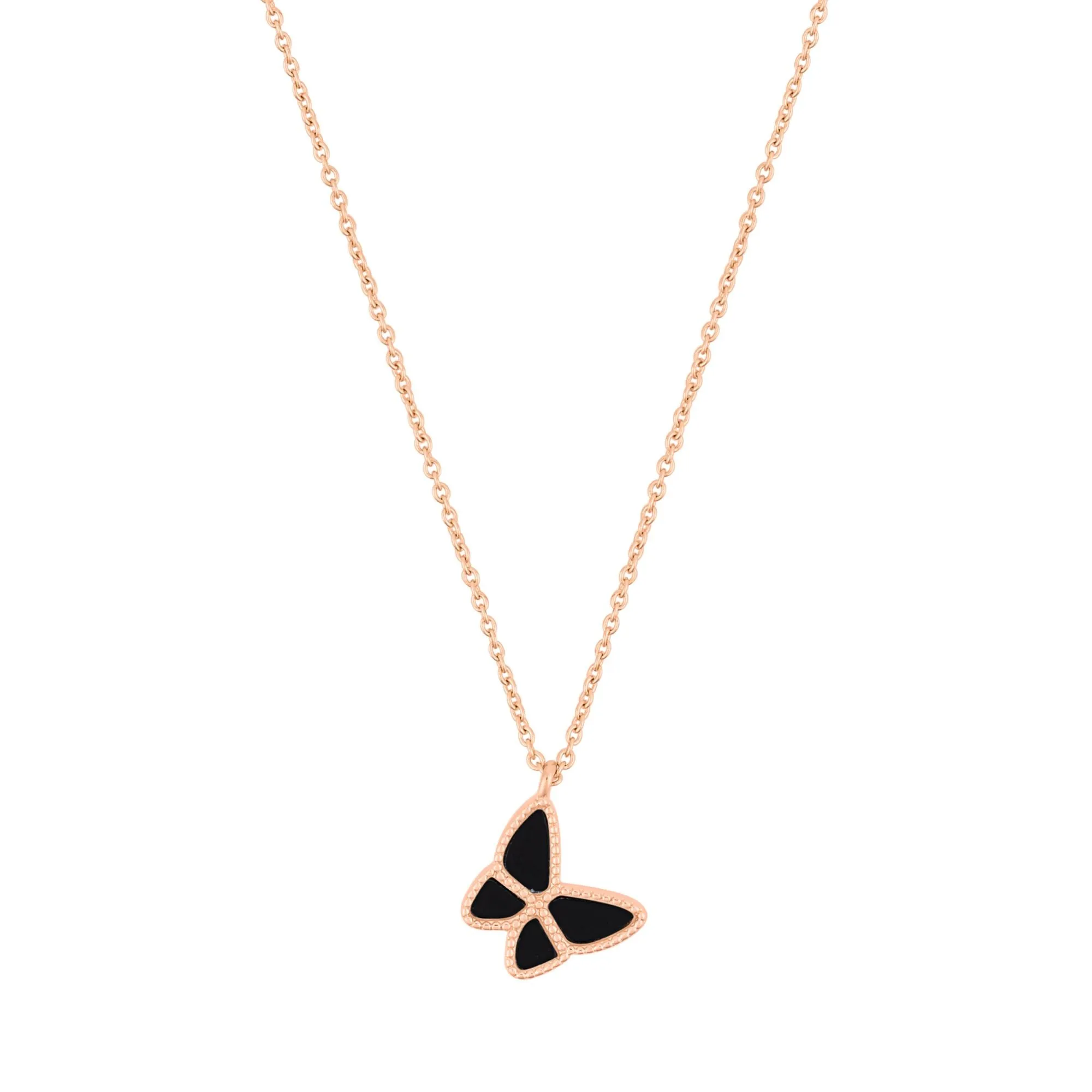 14k Rose Gold Plated Black Butterfly Necklace