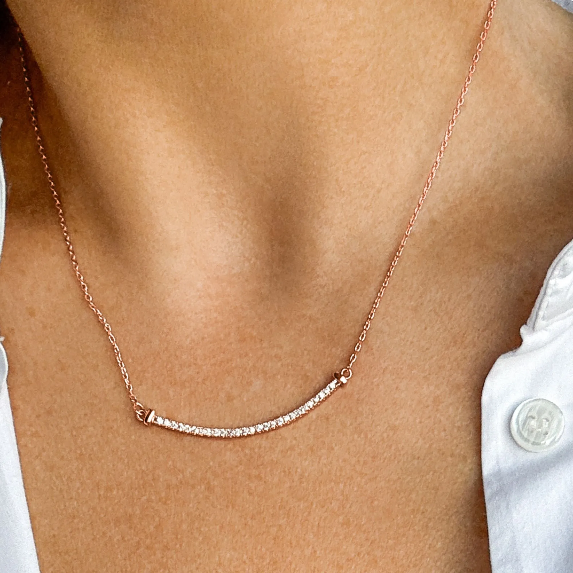 14k Rose Gold Plated Curved Bar Necklace