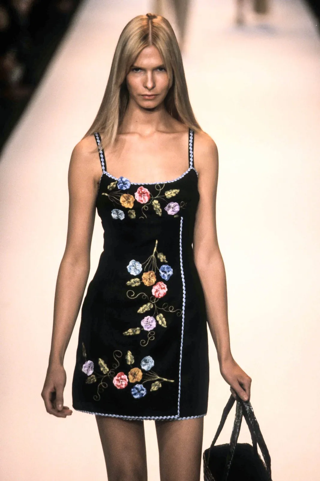 3-D Pansy Embroidered on Linen Dress Annasui