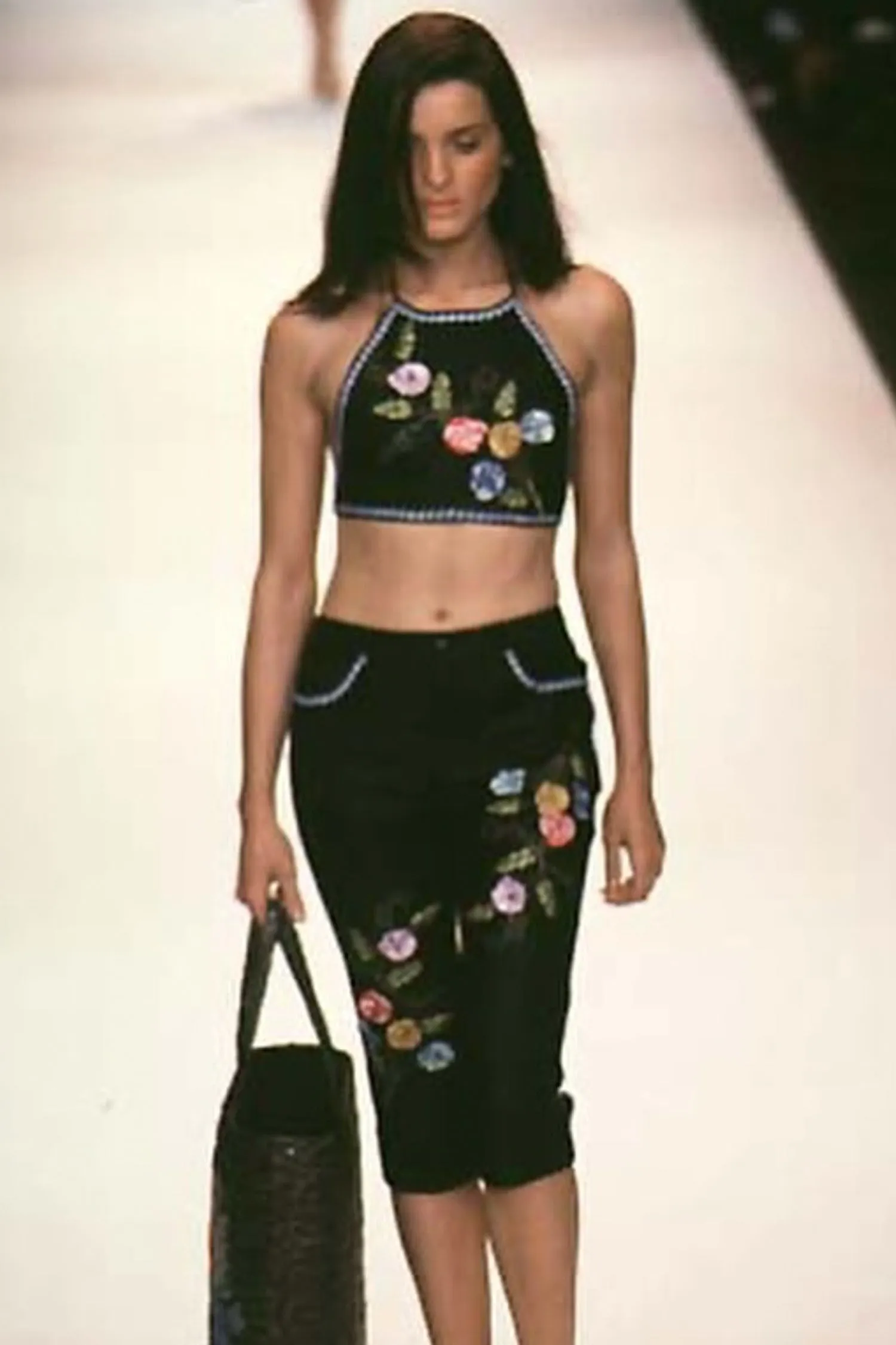 3-D Pansy Embroidered on Linen Skirt Annasui