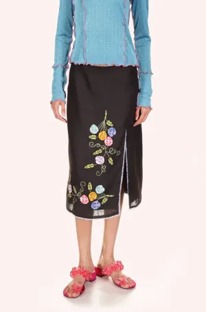 3-D Pansy Embroidered on Linen Skirt Annasui