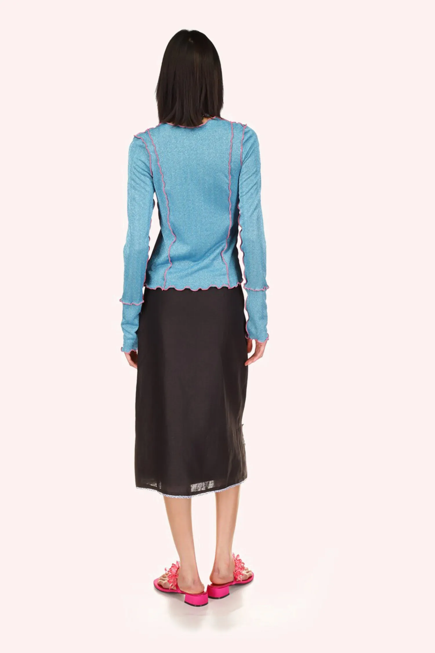 3-D Pansy Embroidered on Linen Skirt Annasui