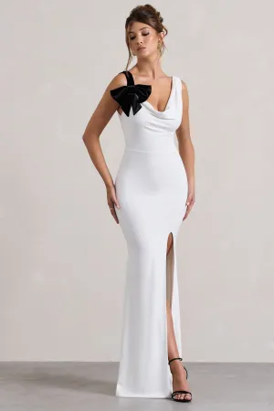 A Catch | White Cowl-Neck Split Maxi Dress With Bow Club L London