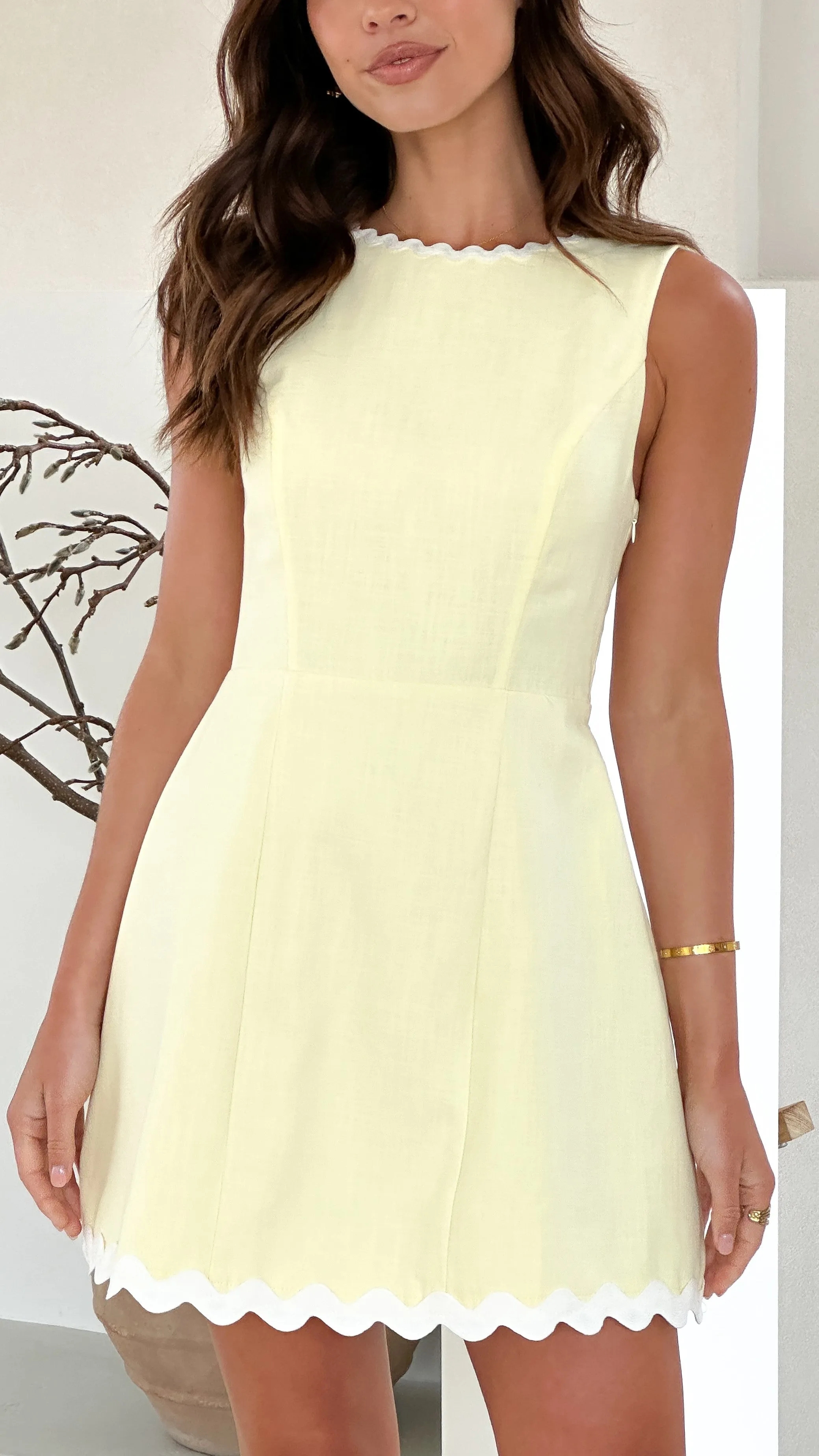 Aceline Mini Dress - Lemon / White Billy J
