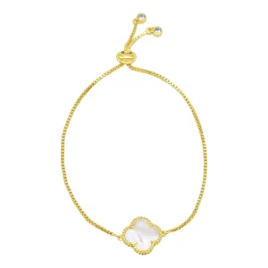 Adjustable Bolo White Mother of Pearl Flower Bracelet gold