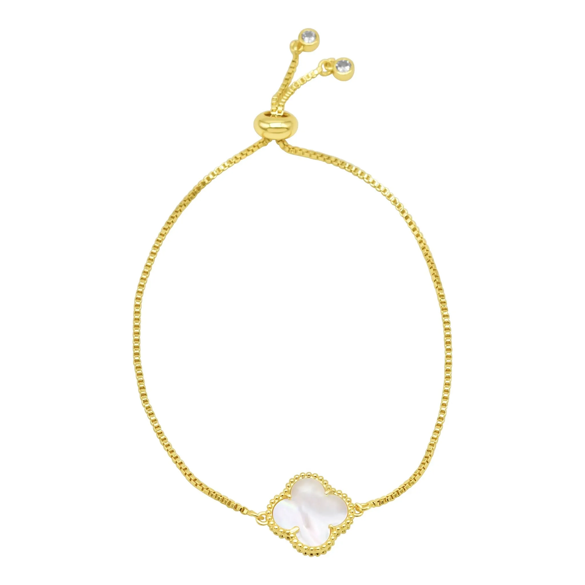 Adjustable Bolo White Mother of Pearl Flower Bracelet gold