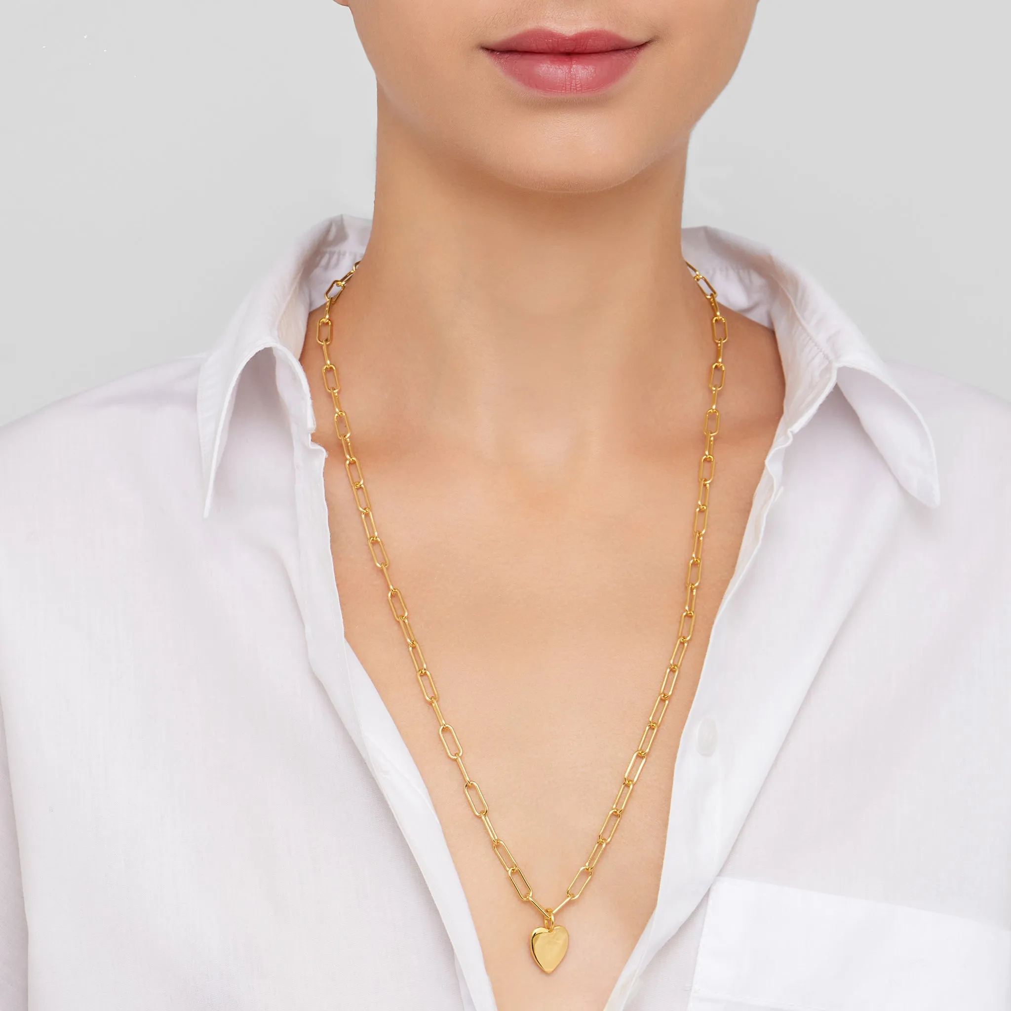 Adornia 25" Heart Charm Paper Clip Chain Necklace gold