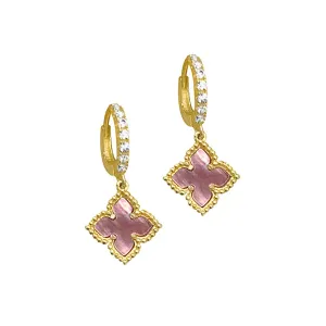 Adornia Adornia Floral Dangle Hoops Pink Mother of Pearl gold
