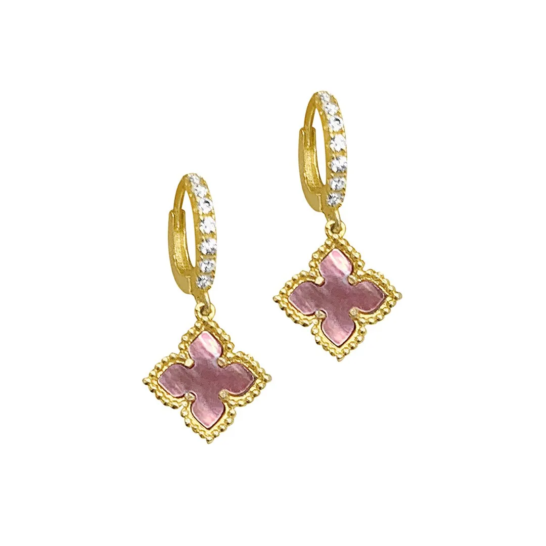 Adornia Adornia Floral Dangle Hoops Pink Mother of Pearl gold