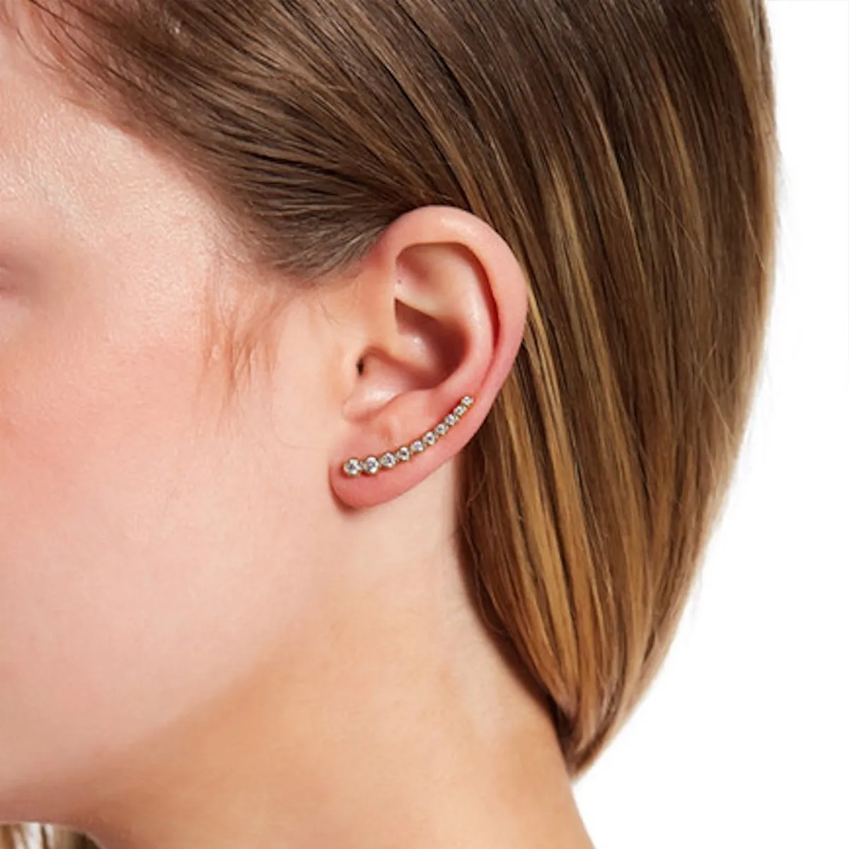 Adornia Bezeled Ear Climber Earrings  gold