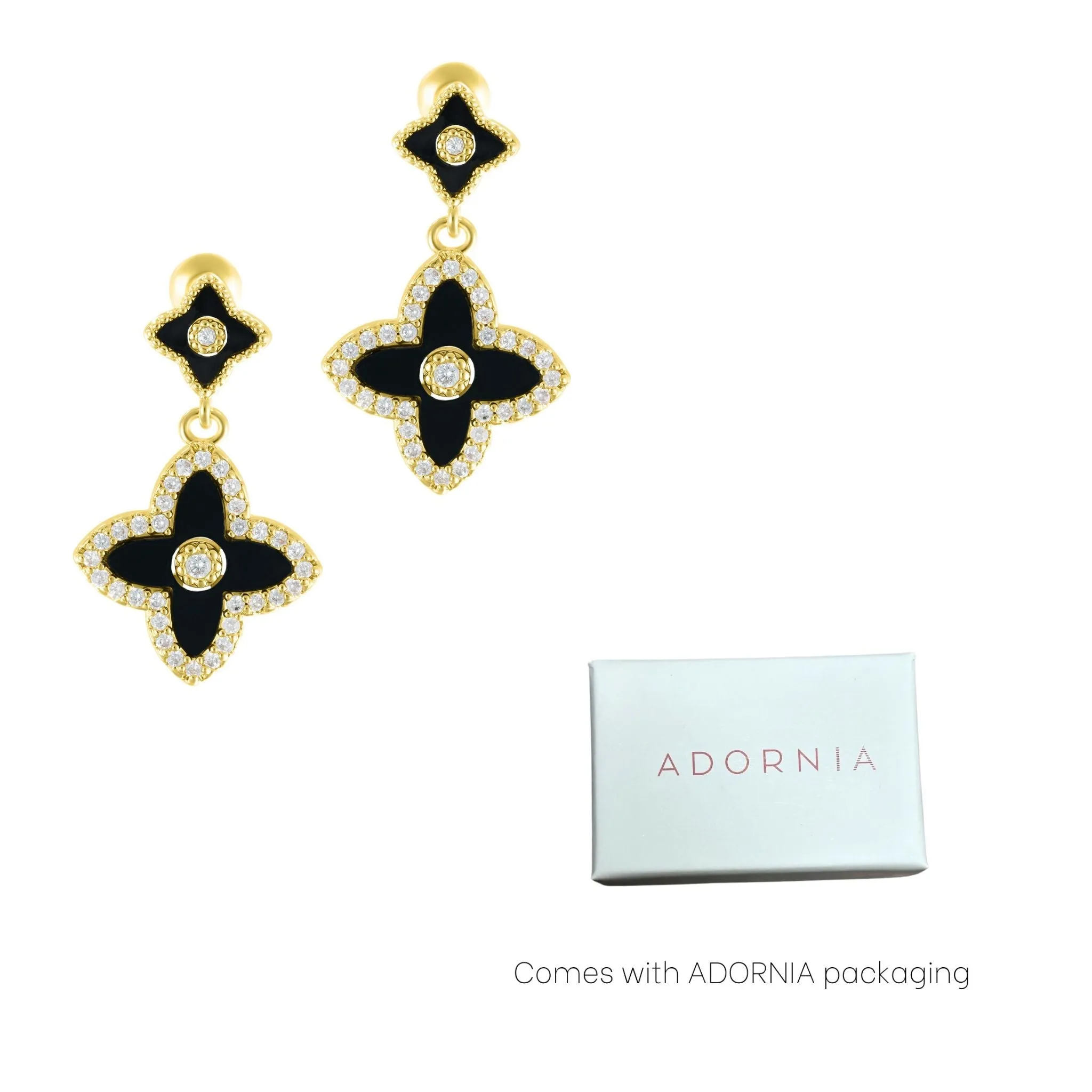 Adornia Black Clover Drop Earrings gold