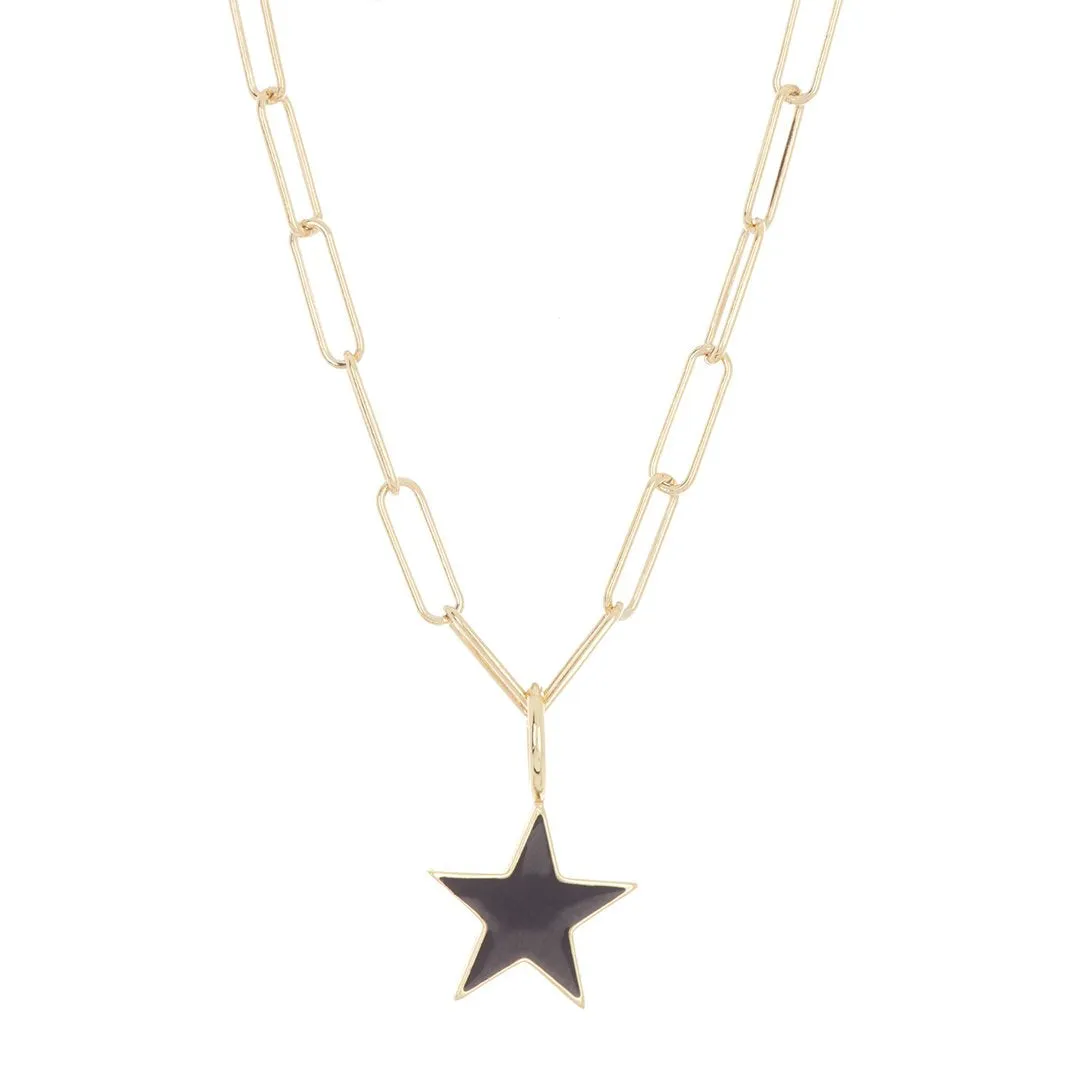 Adornia Black Enamel Star Pendant Necklace gold