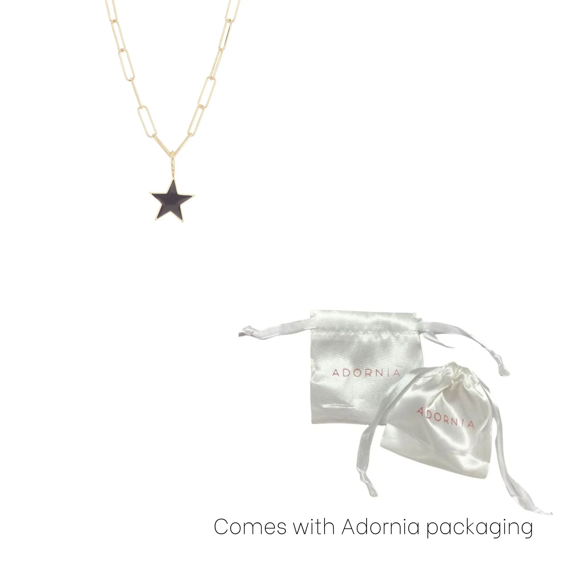 Adornia Black Enamel Star Pendant Necklace gold