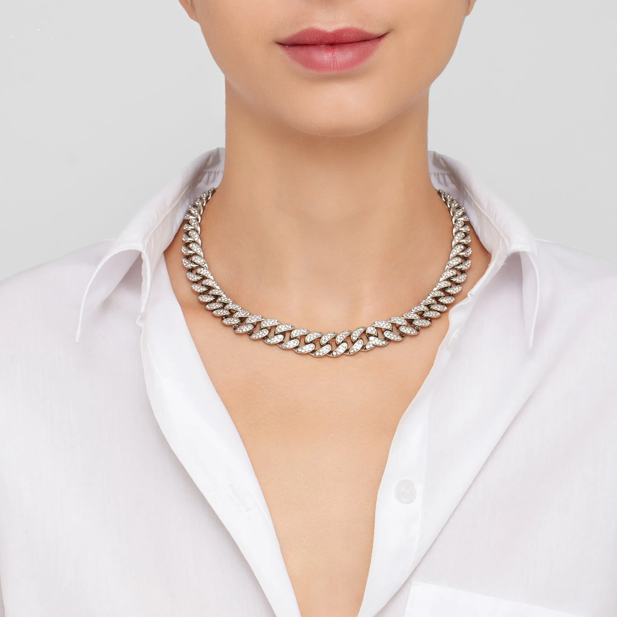 Adornia Flat Curb CZ Chain Necklace silver
