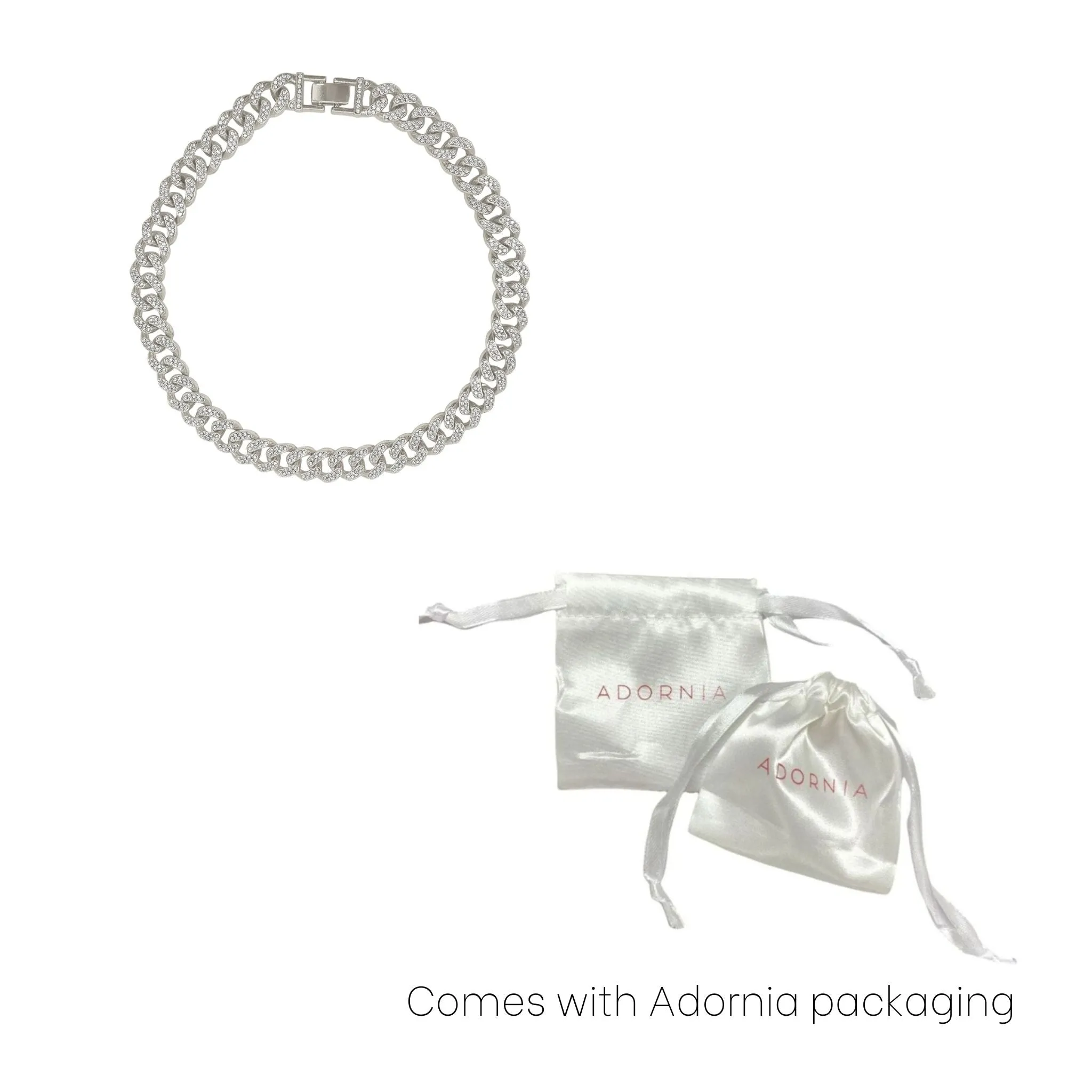 Adornia Flat Curb CZ Chain Necklace silver