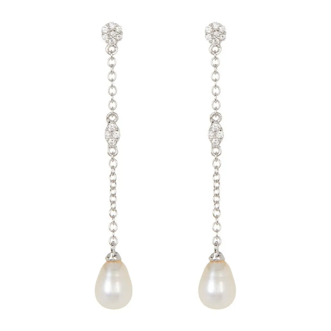 Adornia Freshwater Pearl and Crystal Drop Earrings silver