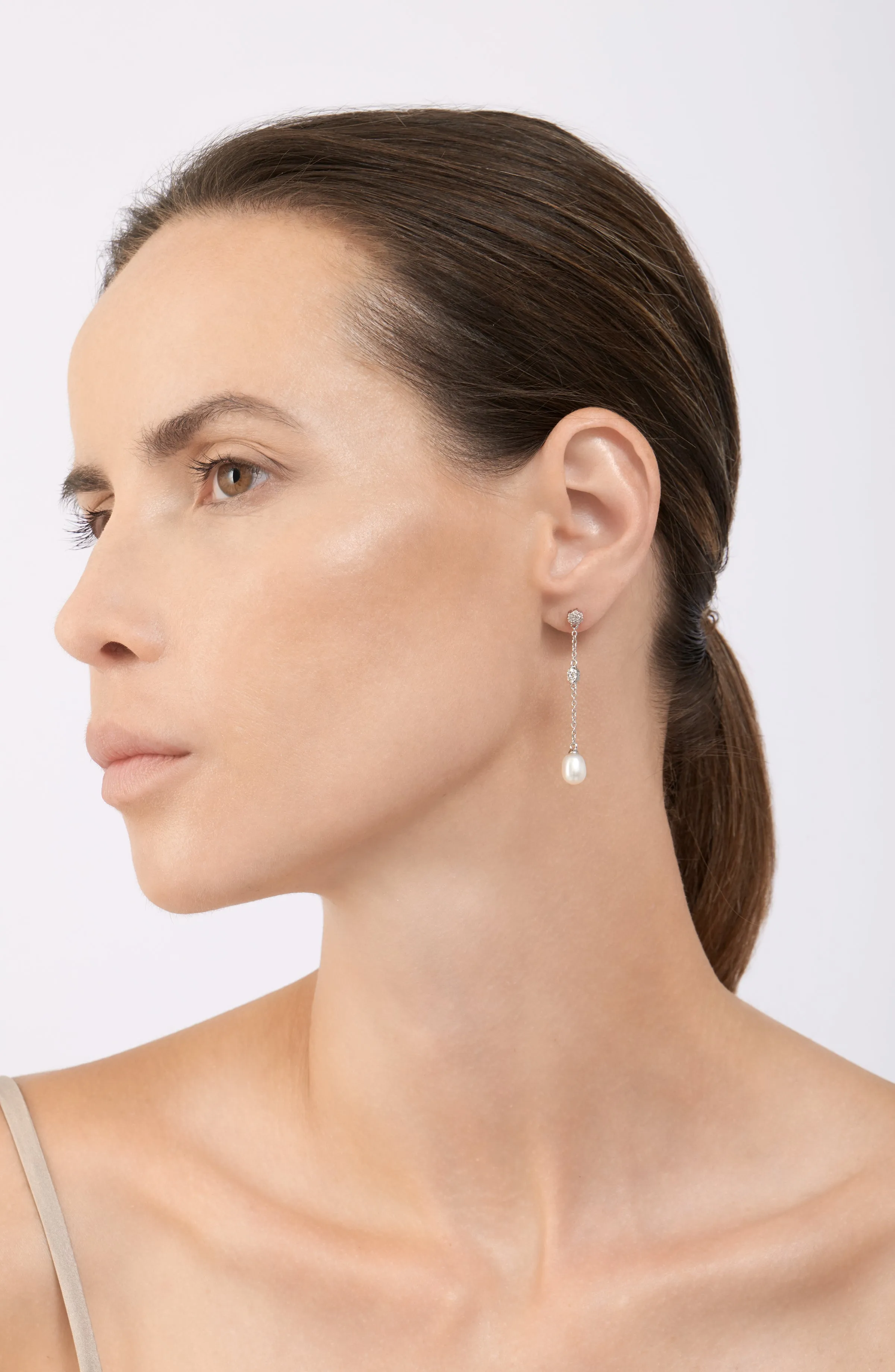 Adornia Freshwater Pearl and Crystal Drop Earrings silver