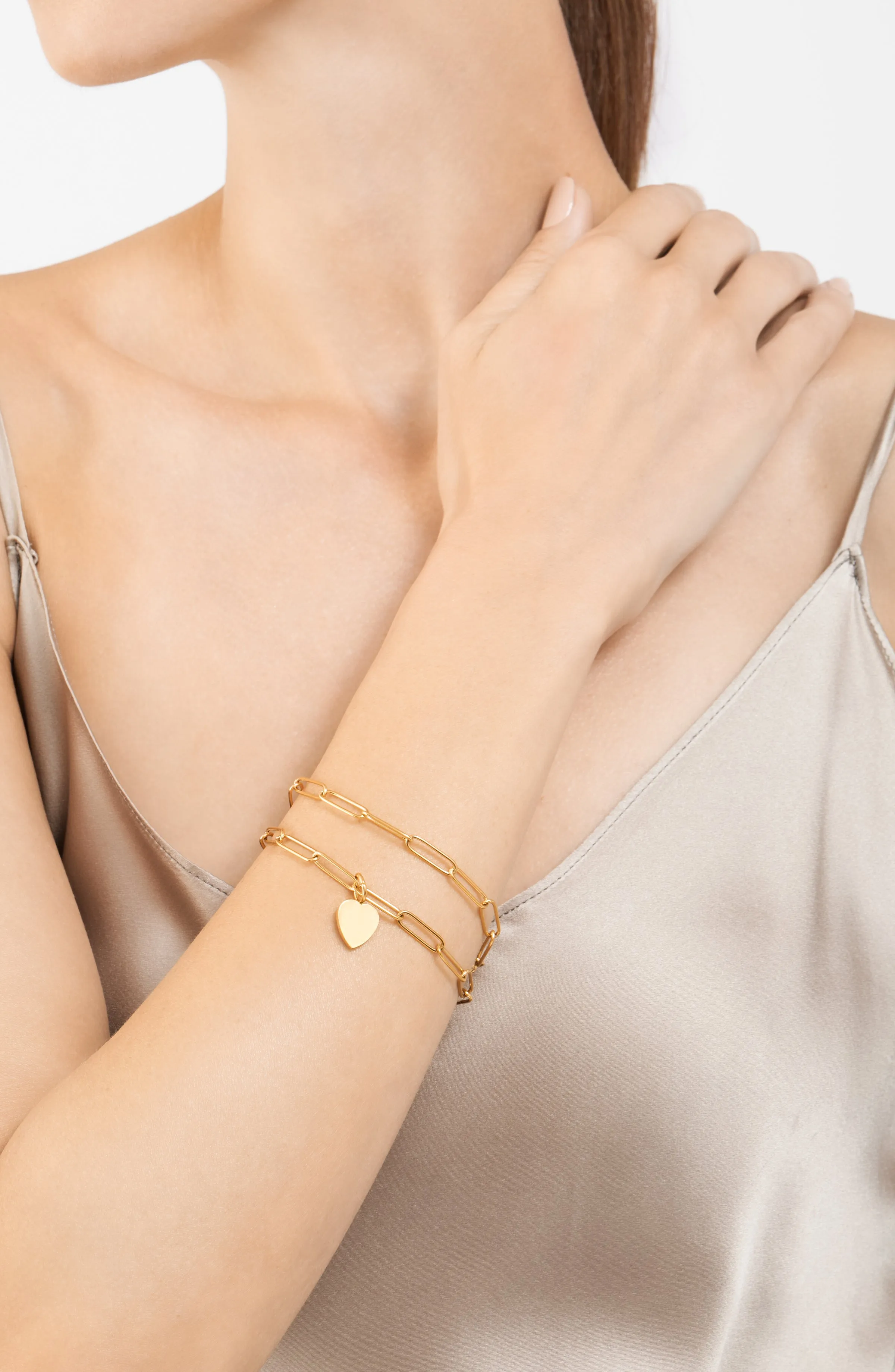 Adornia Heart Paper Clip Chain Set gold