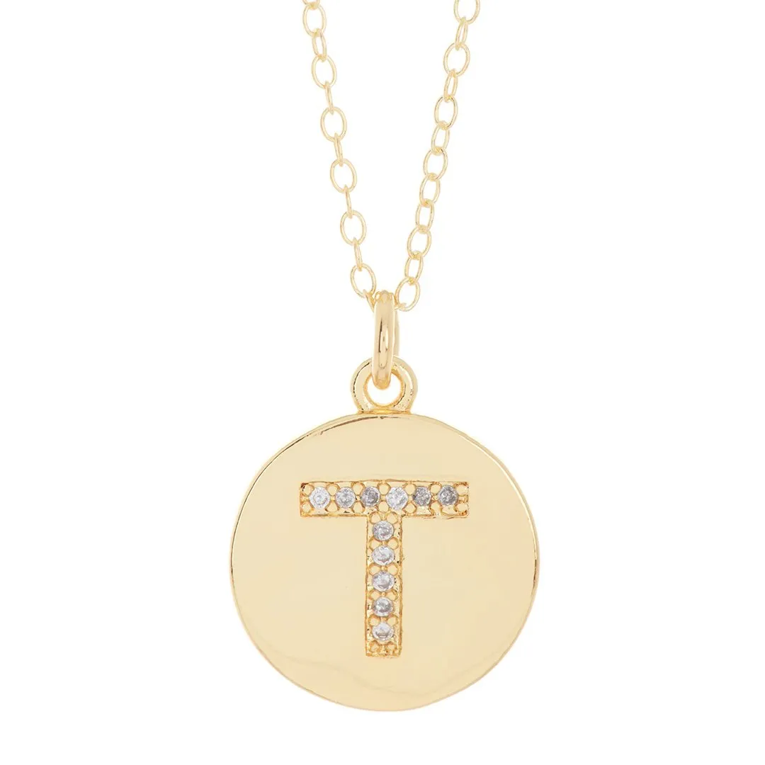 Adornia Initial Circle Disc Necklace gold