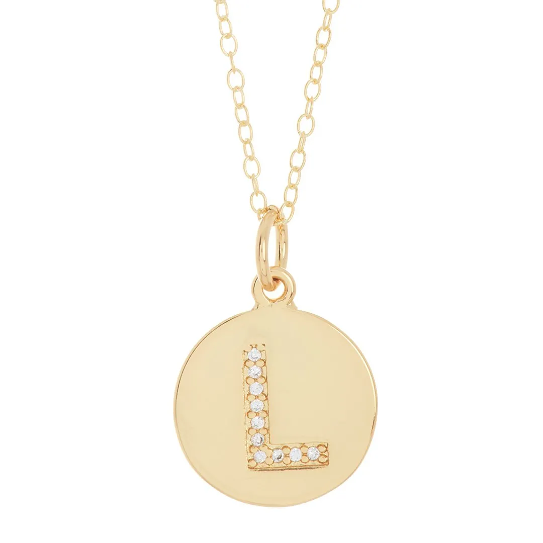 Adornia Initial Circle Disc Necklace gold