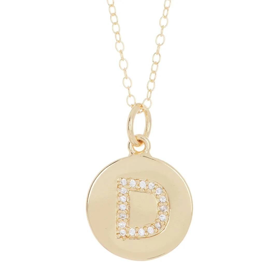 Adornia Initial Circle Disc Necklace gold