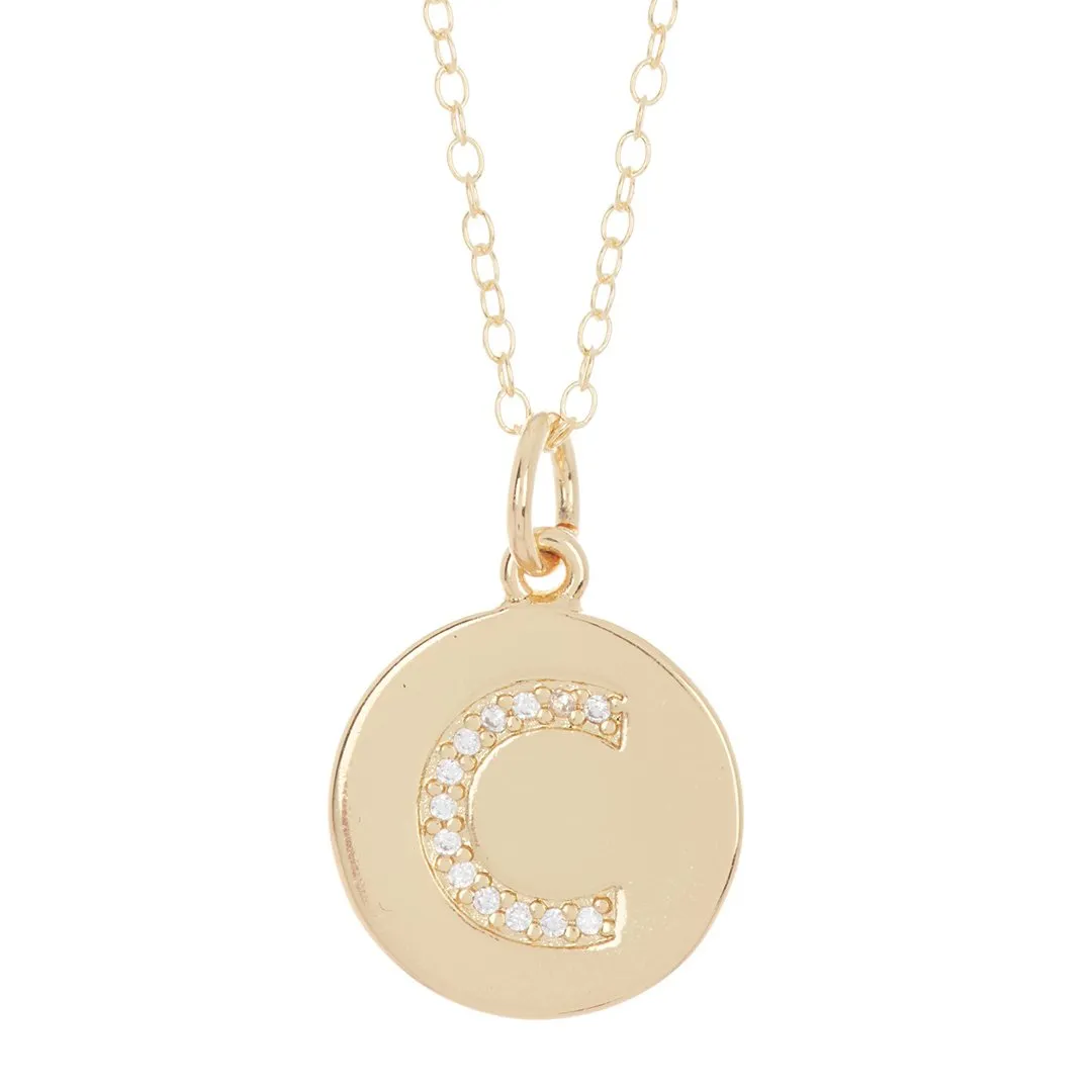 Adornia Initial Circle Disc Necklace gold