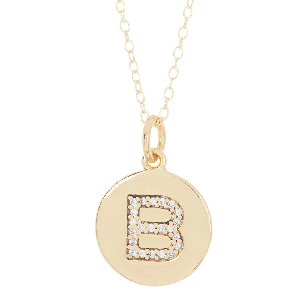 Adornia Initial Circle Disc Necklace gold