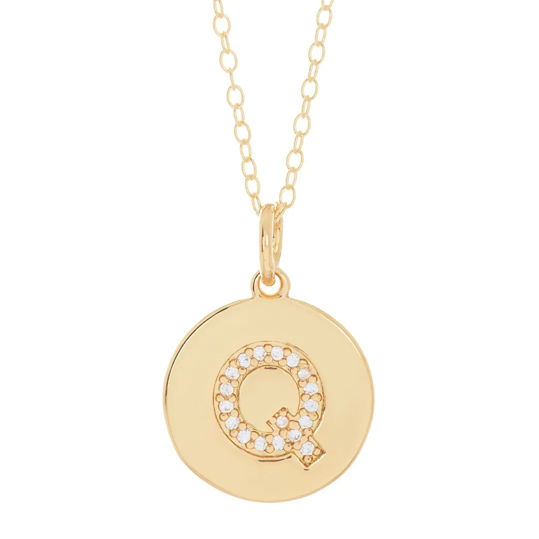 Adornia Initial Circle Disc Necklace gold
