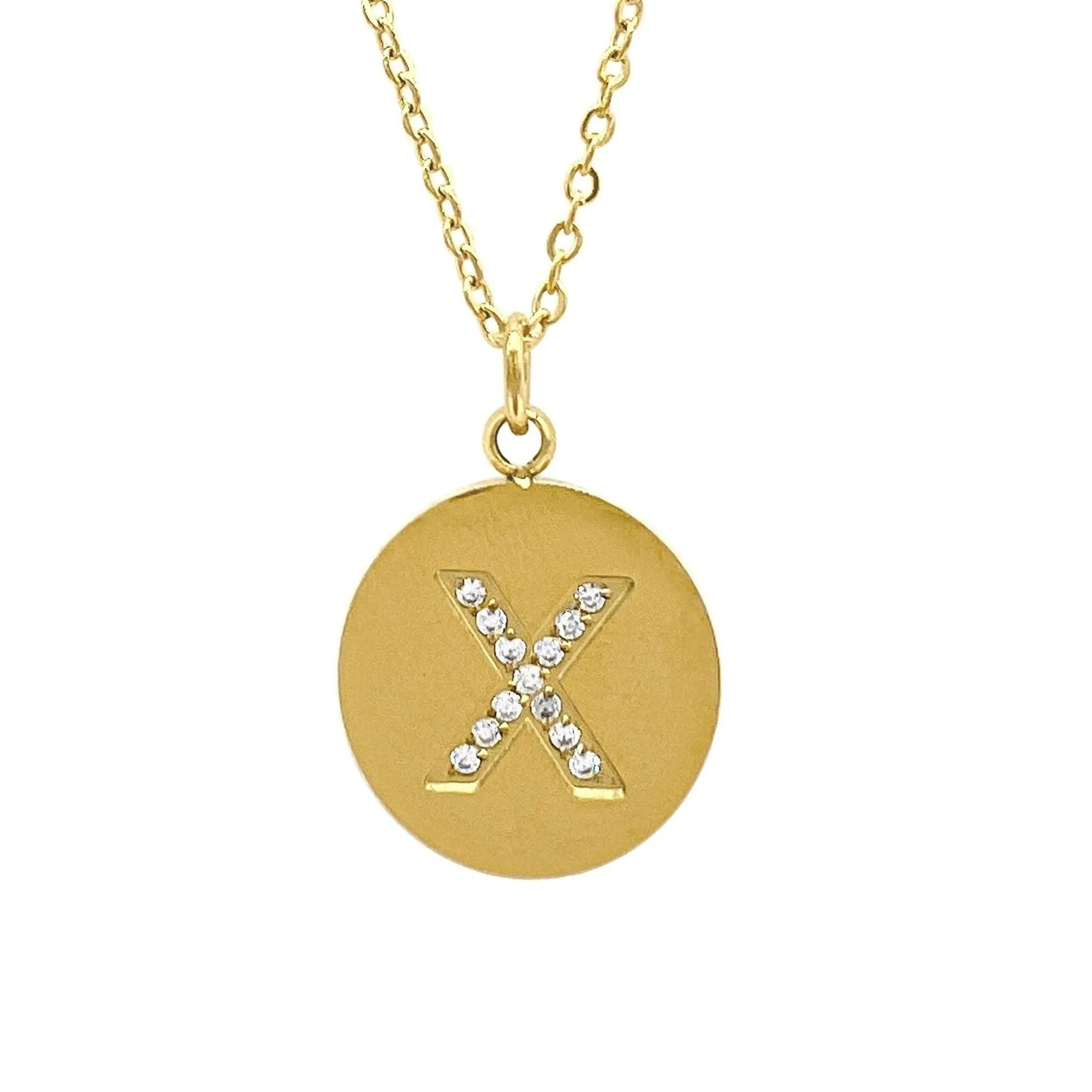 Adornia Initial Circle Disc Necklace gold