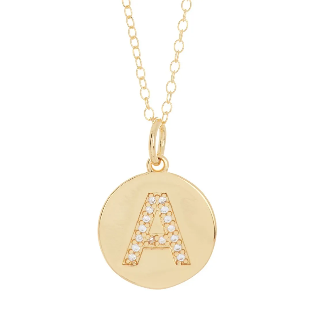Adornia Initial Circle Disc Necklace gold