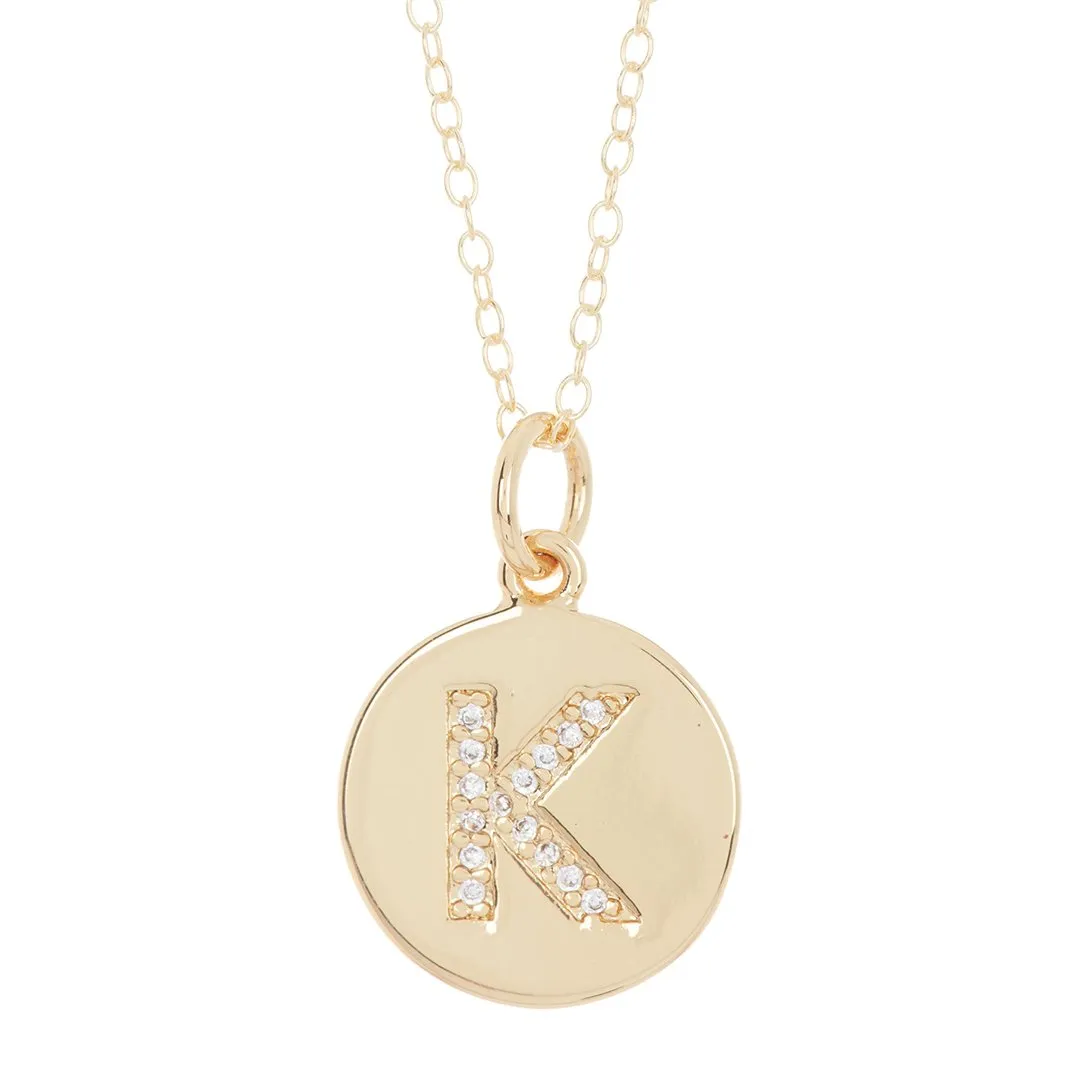 Adornia Initial Circle Disc Necklace gold