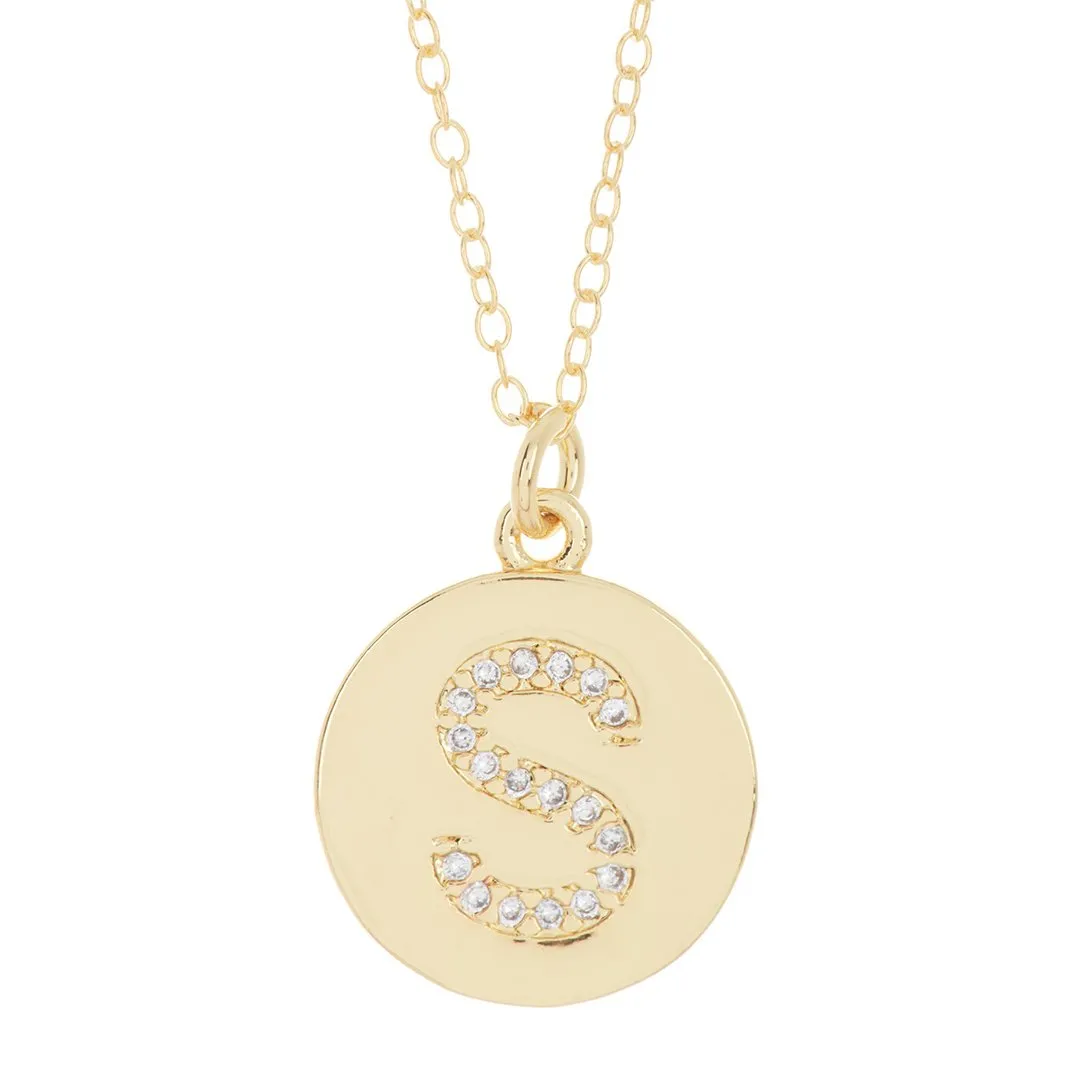 Adornia Initial Circle Disc Necklace gold