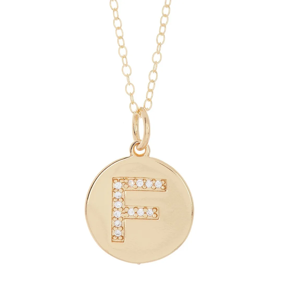 Adornia Initial Circle Disc Necklace gold