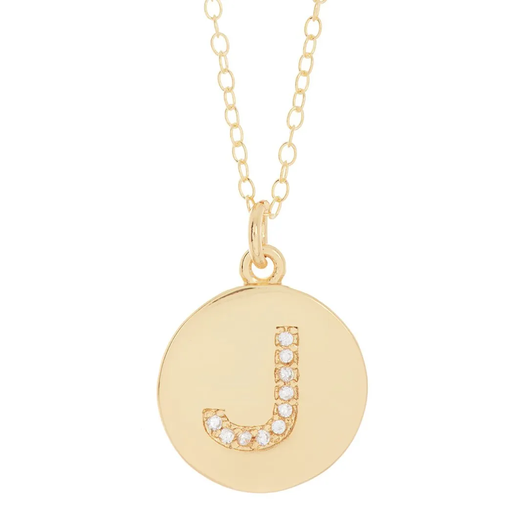 Adornia Initial Circle Disc Necklace gold
