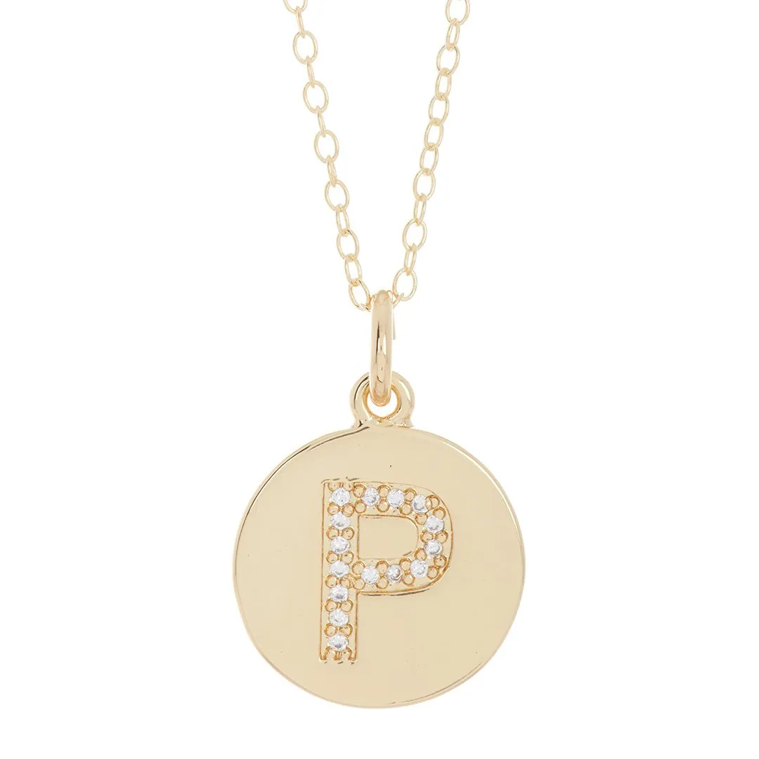 Adornia Initial Circle Disc Necklace gold