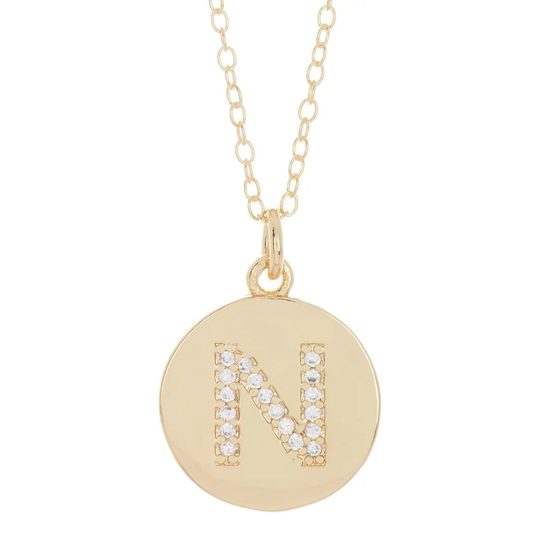 Adornia Initial Circle Disc Necklace gold