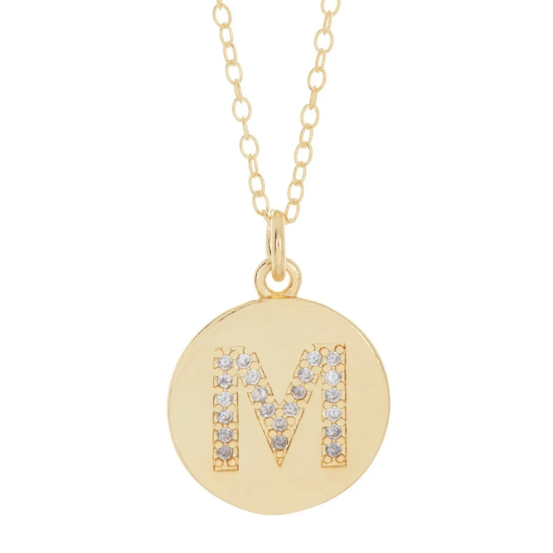 Adornia Initial Circle Disc Necklace gold
