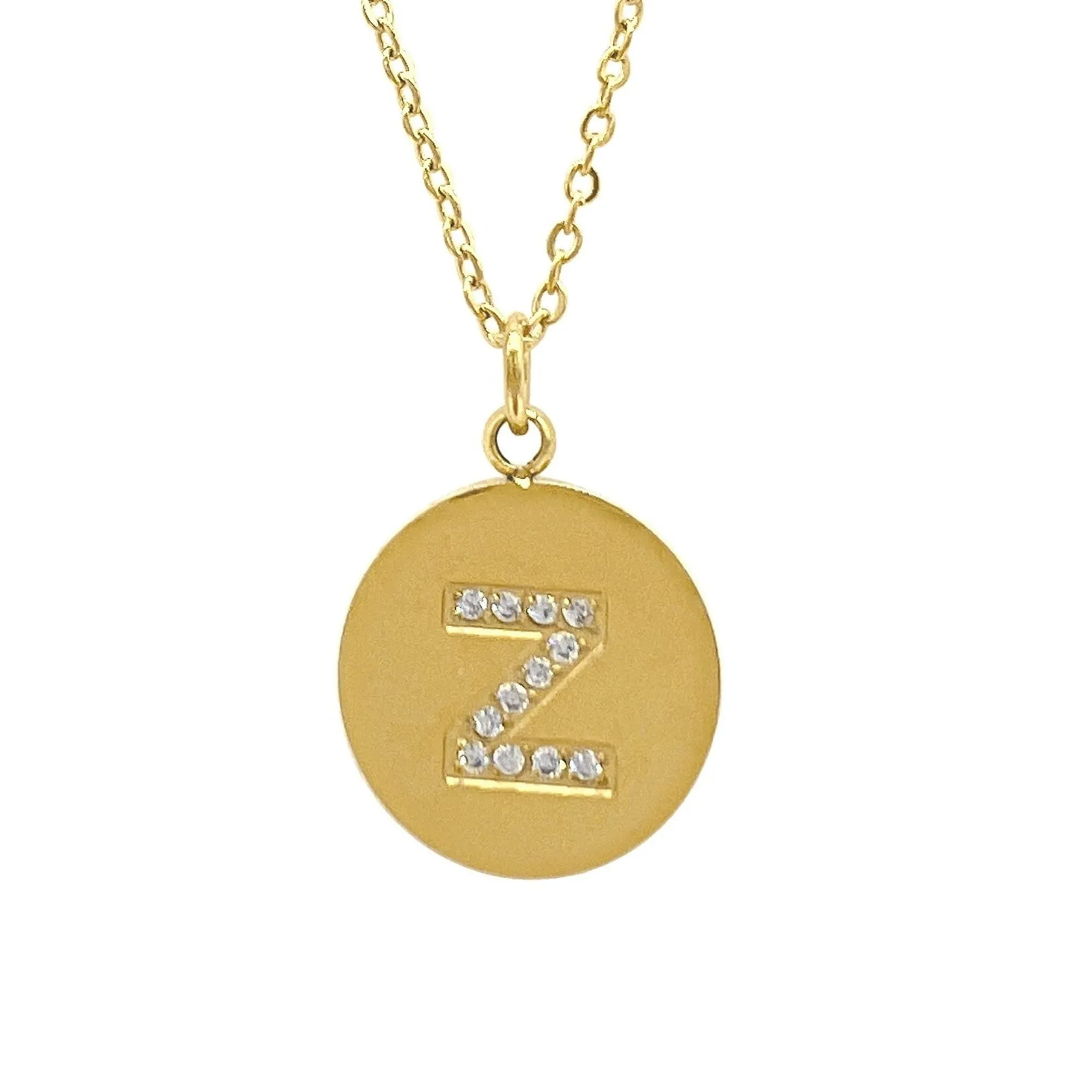 Adornia Initial Circle Disc Necklace gold
