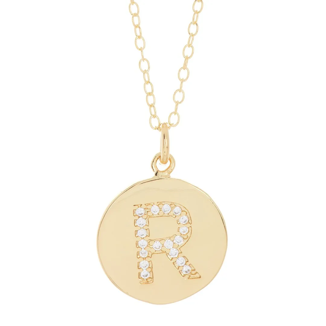 Adornia Initial Circle Disc Necklace gold
