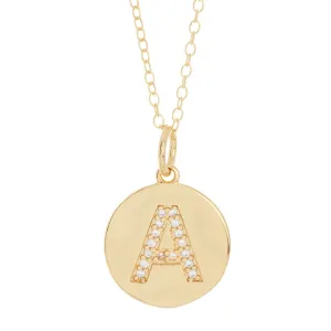 Adornia Initial Circle Disc Necklace gold