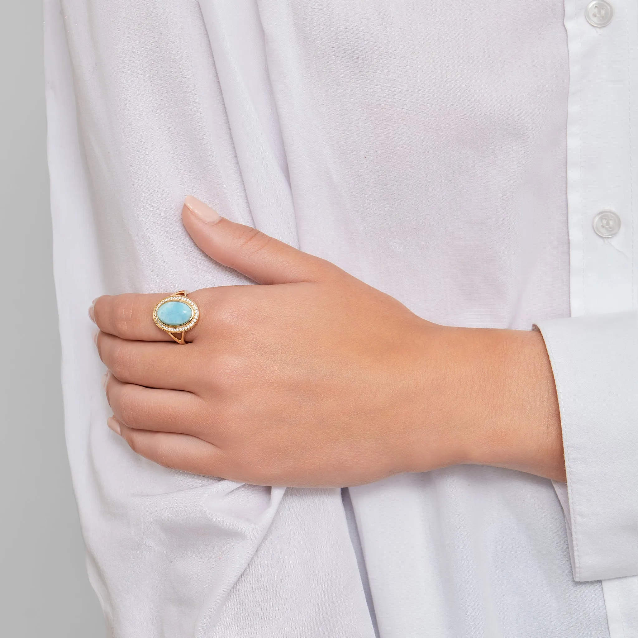 Adornia Larimar Halo Ring 14k gold vermeil