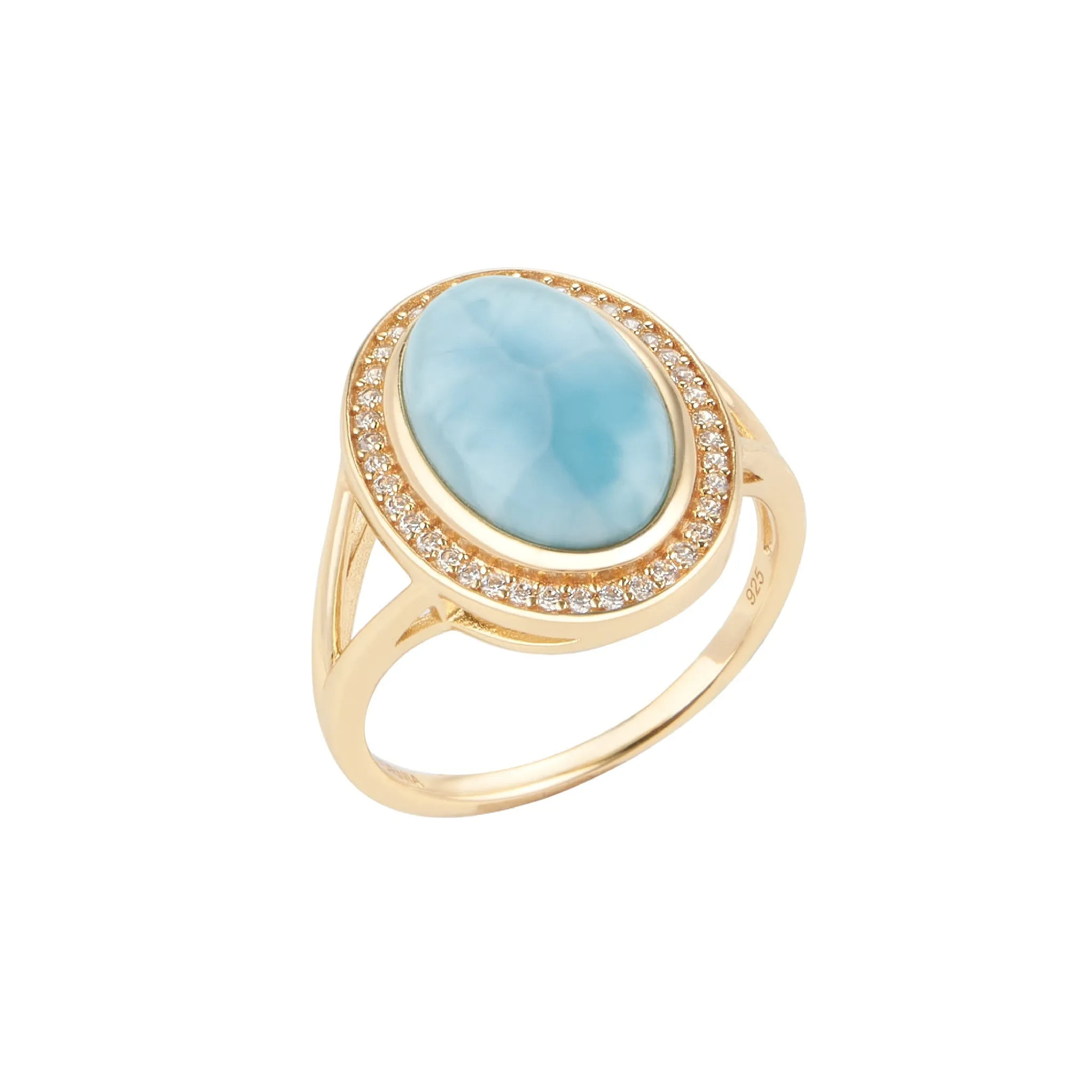 Adornia Larimar Halo Ring 14k gold vermeil
