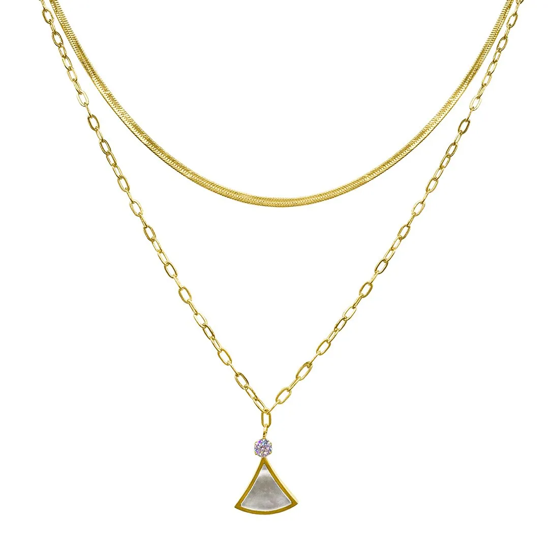 Adornia Layered Mixed Chain Ginko Leaf Necklace gold